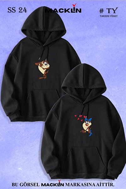 macklin طقم سويت شيرت بغطاء للرأس بتصميم خاص مطبوع عليه شيطان تسمانيا من مجمو...