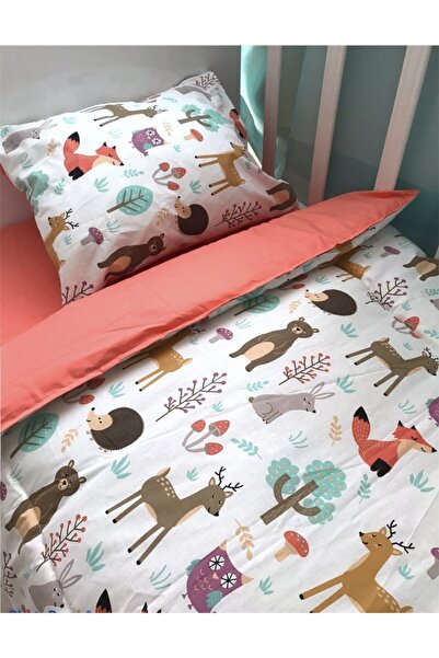 Bebek Özel %100 Pamuklu Yastık Çarşaf Yorgan Seti 80x130 Doğa Kiremit (Yorganlı)