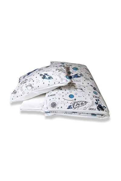 Bebek Özel 60x120 White Space Astronaut 100% Cotton Furniture Crib Edge Protection Sleeping Set - 7 Pieces