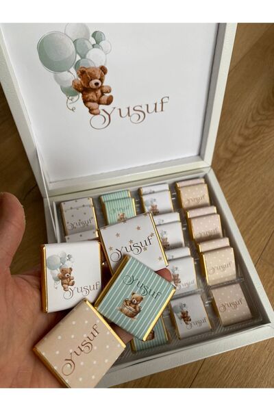 Minemiss Tasarım Lüks Kutulu İsme Özel Tasarımlı Kız-Erkek Bebek Çikolatası 3...