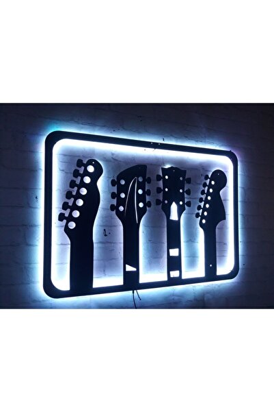 MF TASARIM Gitar Seti Rgb Led Işıklı Ahşap Mdf Dekoratif Tablo