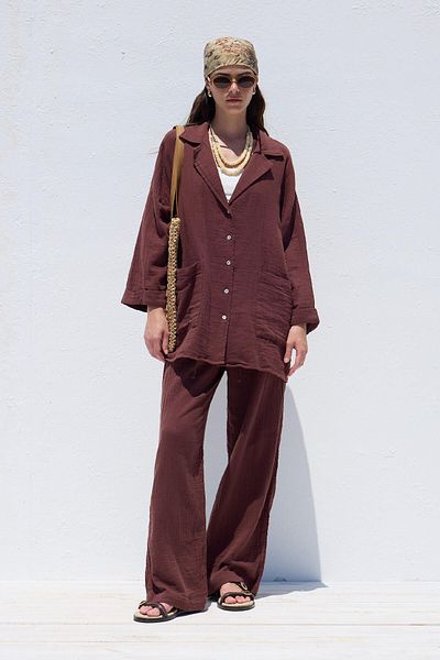 Manuka Claret Red Muslin Comfortable Trousers