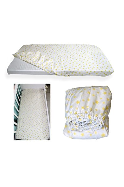 Bebek Özel Yellow Star Cotton Children's Bed Sheet - Elastic, 70X110