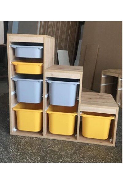OYUNCAK DOLABI AHŞAP DESENLİ OYUNCAK DOLABI MERDİVEN-2