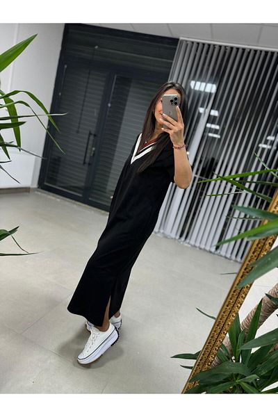 caddstore Dr 2606 - Rochie cu decolteu în V, culoare maro, cu detalii de tranziție