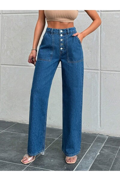 Vovikon KN 5 Кнопка З боковими кишенями Сині джинси-бойфренди Жіночі джинси з...