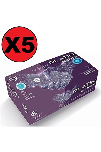 Platin Gloves Large (l) Beden Nitril Pudrasız Mavi Eldiven 100'lü Paket 5 Adet