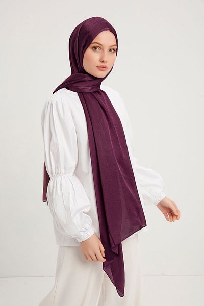 Saless Janjanli Hijab Crinkle Evening Dress Shawl - Plum 70X190Cm