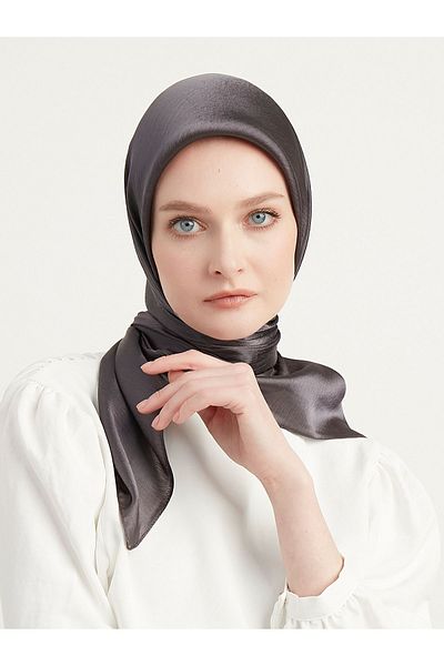 Saless Dark Smoked Hijab Crinkle Evening Scarf - Janjan Detailed, 100X100Cm