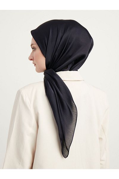 Saless Janjan Patterned Hijab Women's Evening Scarf - Dark Navy Blue, 100X100Cm