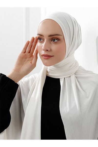 Saless 70x180cm Ecru Combed Cotton Viscose Shawl - Lycra