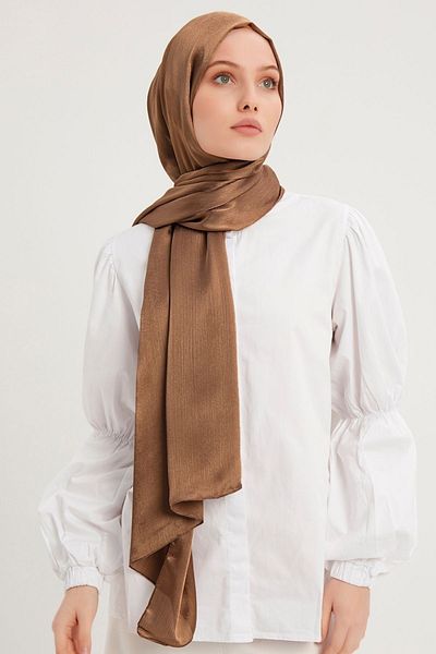 Saless Janjanli Hijab Crinkle Evening Dress - Brown, 70X190Cm