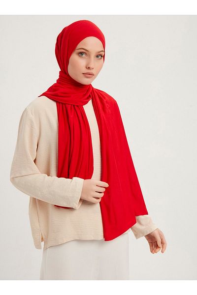 Saless 70x180cm Red Lycra Combed Cotton Viscose Shawl