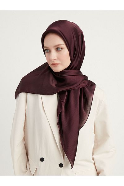 Saless Janjan Hijab Crinkle Evening Dress - Plum Scarf 100X100Cm