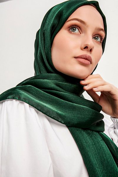 Saless Hijab Women's Janjan Crinkle Evening Dress Shawl-Emerald- 70X190Cm