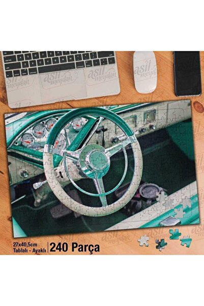 Genel Markalar Asil Hobi Eski Model Araba - Turkuaz -ıç Direksiyon Yapboz -ayak Destekli Çerçeveli 240 Parça Puzzle