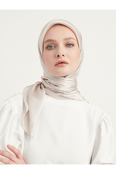 Saless Janjan Hijab Crinkle Evening Scarf - Stone 100X100Cm