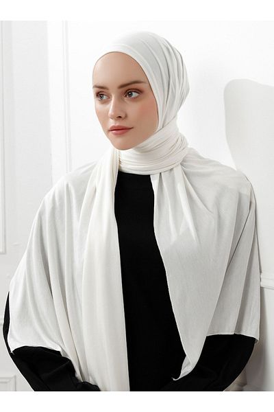 Saless 70x180cm Ecru Combed Cotton Viscose Shawl - Lycra