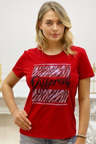 RICH GLAM Different Crystal Stone Crew Neck Plus Size Women's T-shirt