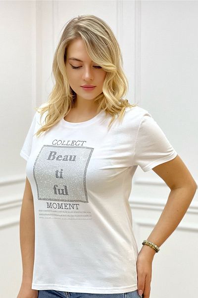 RICH GLAM Plus Size - BlacK CoTTon ShorT Sleeve T-shirt wiTh CrysTal STone DeTail