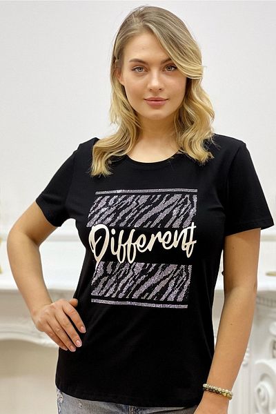 RICH GLAM Printed Crystal Stone Crew Neck Plus Size Women's T-shirt
