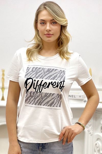 RICH GLAM Different Crystal Stone Crew Neck Plus Size Women's T-shirt