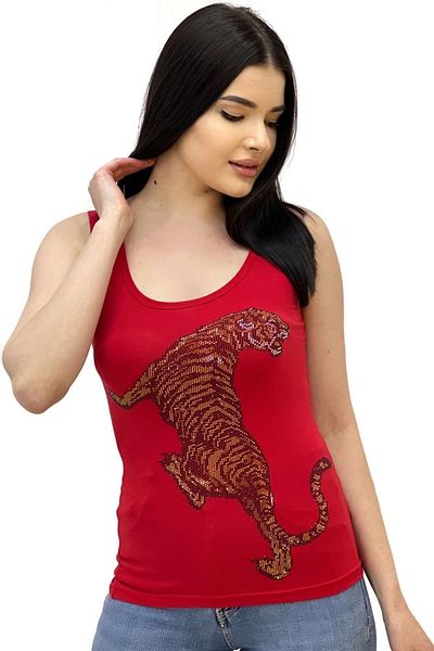 RICH GLAM Tricou fără mâneci pentru femei, din bumbac, cu strângere subțire, cu bretele groase