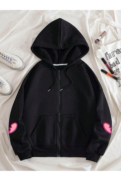 ZEMLİYA Ζακέτα Unisex με μαύρη κουκούλα - Φούτερ με φερμουάρ