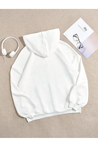 GOSSİP TEAM Φούτερ Gossip Team Unisex με λευκή κουκούλα με στάμπα σκελετού