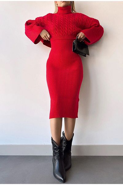 zoe star Turtleneck Knitted Motif Crop Sweater and Knitwear Dress Set