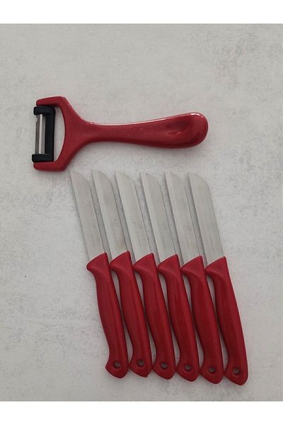 Solingen Fruit and Vegetable Knife Red 6-Piece and Peeler 7-Piece