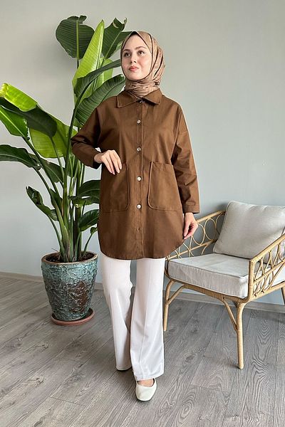 InStyle Gabardine Fabric - Bitter Brown Oversize Jacket