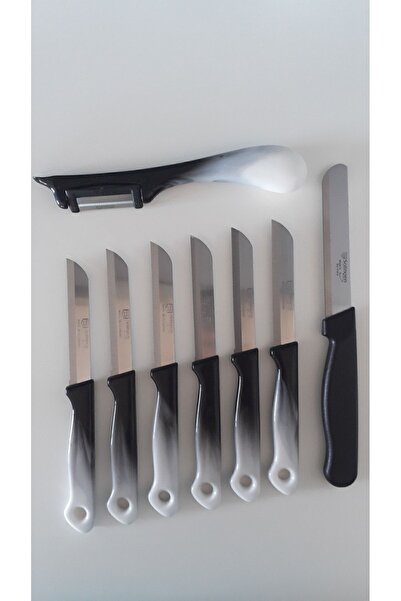 Solingen 6 Ebruli Siyah Meyve Bıçağı Topuz Saplı Yan Soyacak Ve Mikro Tırtıklı Doğrama Bıçağı Seti