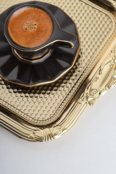 Porsima 3332 Stainless 2-Piece Rectangular Steel Tray Gold - Tea Coffee Food Presentation Serving Tray Set