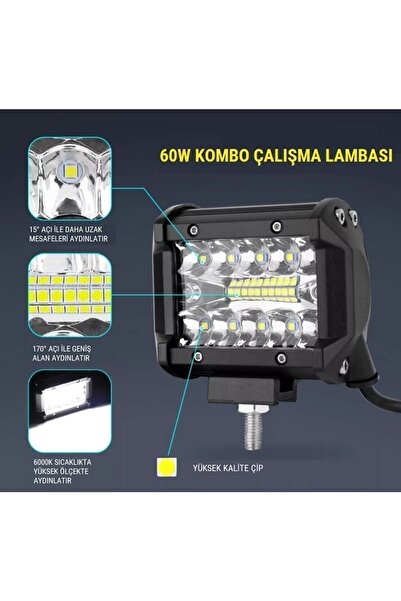 ZAUSS 60w Kombo Metal Kasa Aydınlatma 20 Led Çalışma Lambası Off Road Motorsiklet Su Geçirmez