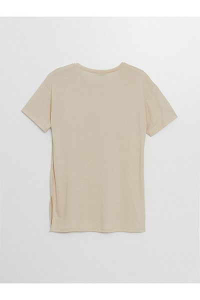 LC Waikiki LCW Damen-T-Shirt – Rundhalsausschnitt, bedruckt, kurze Ärmel