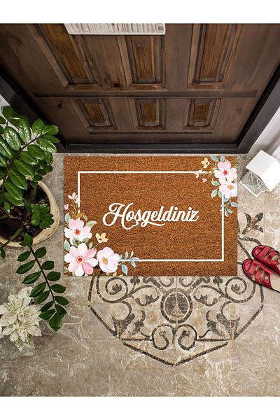Viadela 45x65 Model Flower Patterned Welcome Doormat