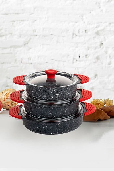 Eda Zk-900 Tuğra 3-Piece Granite Omelet Pan Set with Silicone Handle