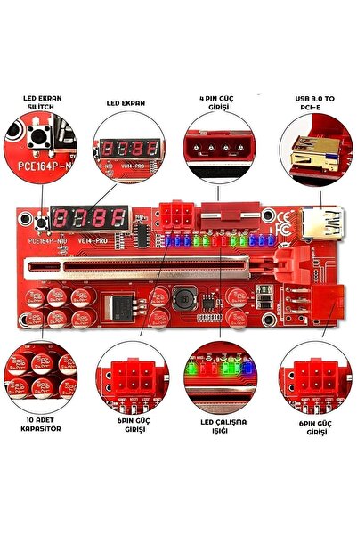 Unichrome Riser V014 Pro 3 Güç Girişli Sıcaklık Ve Voltaj Göstergeli Ekran Ka...