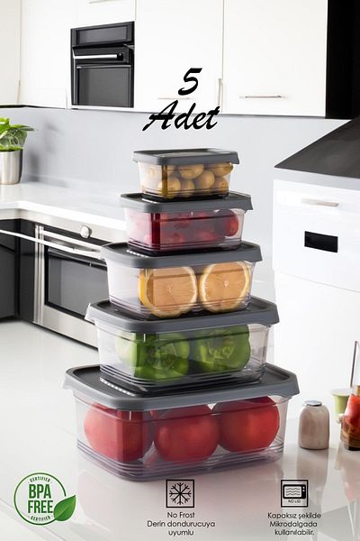 Porsima 1362 Festiva Set of 5 Rectangular No-Frost Deep Freezer Microwave Food Storage Container
