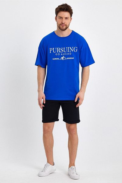 Mad&Calf Ανδρικό μπλουζάκι Pursing Go Ahead με στάμπα μεγάλου μεγέθους