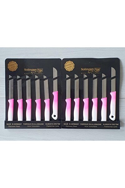 Solingen Pembe Ebruli Tırtıklı Meyve Bıçakları 12 'li