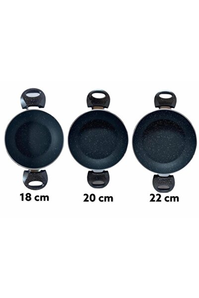 misgrup Çift Kulplu 18cm 20cm 22cm 3'lü Tava Seti