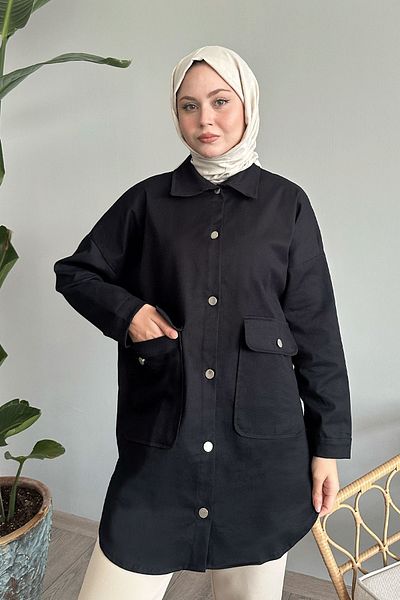 InStyle Μαύρο μπουφάν Gabardine Oversize