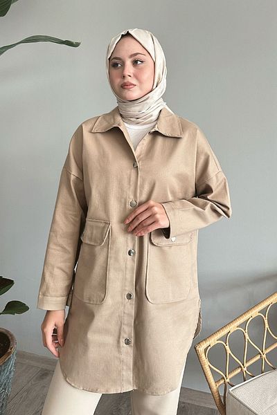 InStyle Μπουφάν Gabardine Cream Oversize