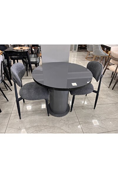 voguetasarım Bohem Salon Mutfak Balkon Masa Takımı 80 Cm Yuvarlak Masa Sandalye Takımı Gri