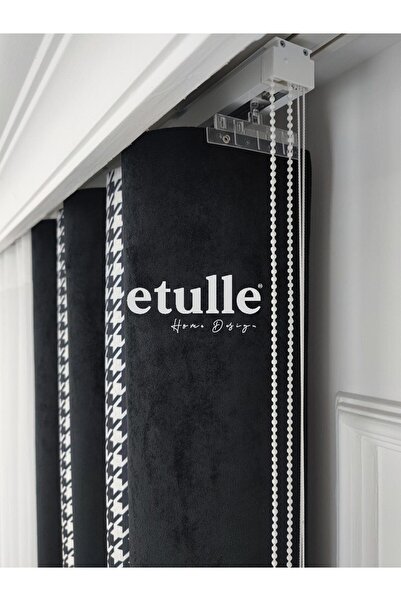 Etulle Akıllı Dikey Tül Perde Mono 010 Beyaz Kadife Baskılı