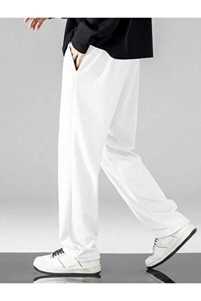 yg ydn giyim Ανδρικό λευκό ίσιο παντελόνι φούτερ - Άνετο ντύσιμο, φαρδιά φαρδ...