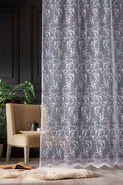 MAGİZA White Patterned Tulle Curtain - Don't Want Iron, 1e 2.5layer Normal Pleat, Suitable for Living Room, Kitchen, Balcony and Children's Room