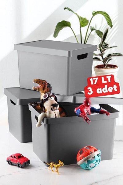 Nandy Home 3 броя кутии с капак от 17 литра, антрацит